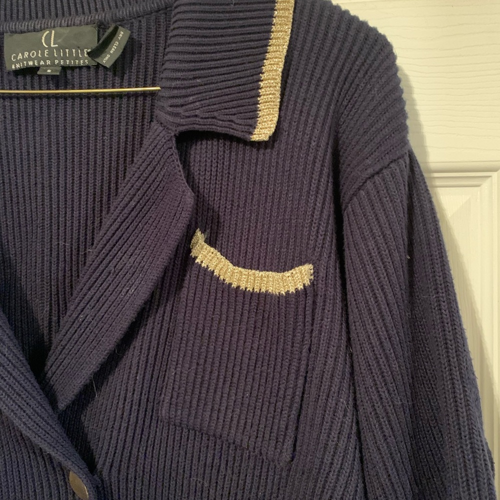 Navy Nautical Double-Breasted Cardigan with Star Accents - Picture 3 of 8